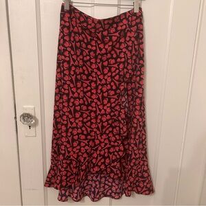 Karl Lagerfeld Red and Black Maxi Trumpet Skirt with Ruffled Hem for Casual Wear
